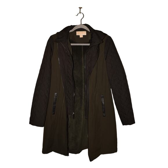 MICHAEL KORS $250 Green Black Mixed Media Soft Shell Hooded Jacket Small - Picture 2 of 4